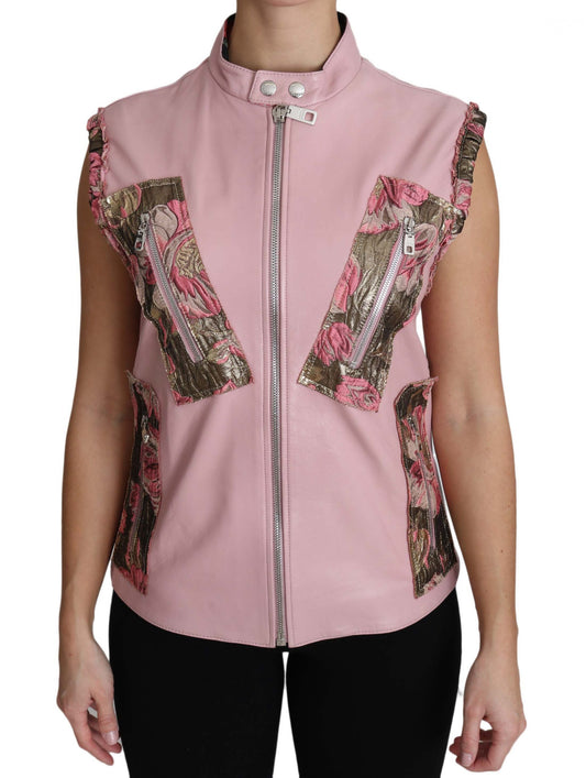 Stunning Pink Sleeveless Leather Vest - GlamHub Luxury and Icon Brand Clothing