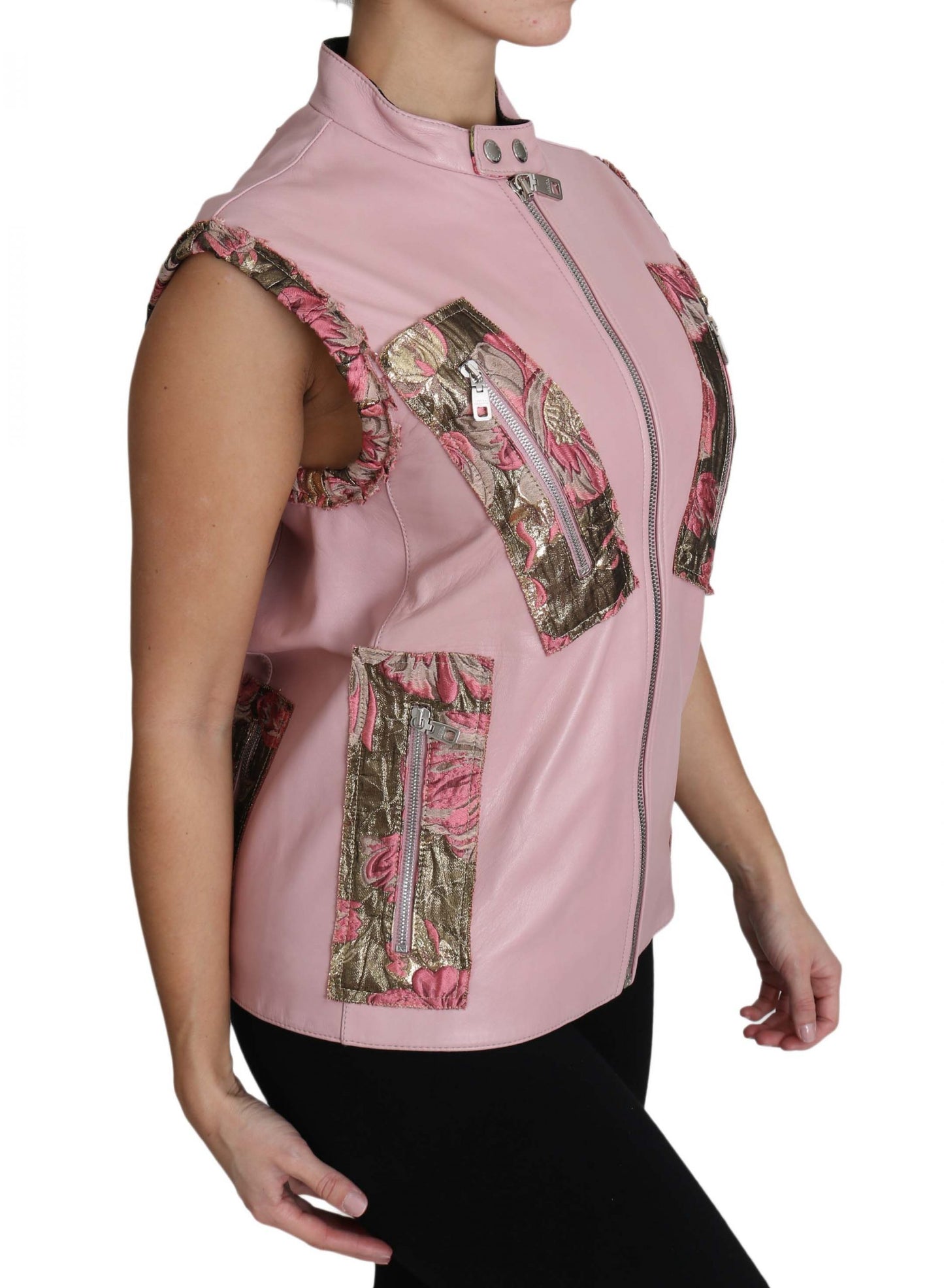 Stunning Pink Sleeveless Leather Vest - GlamHub Luxury and Icon Brand Clothing