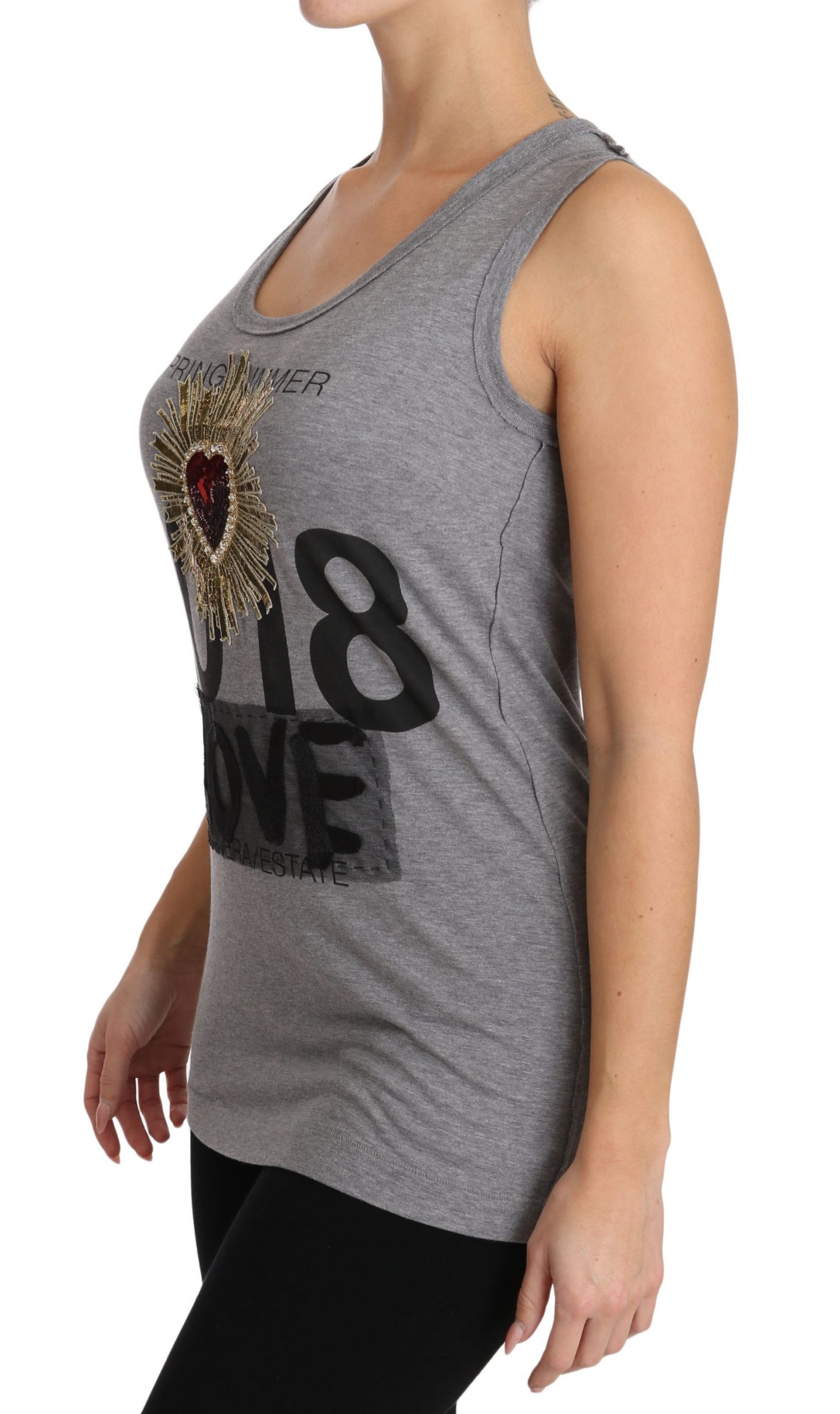 Sequined Heart Tank Top in Gray - GlamHub Luxury and Icon Brand Clothing