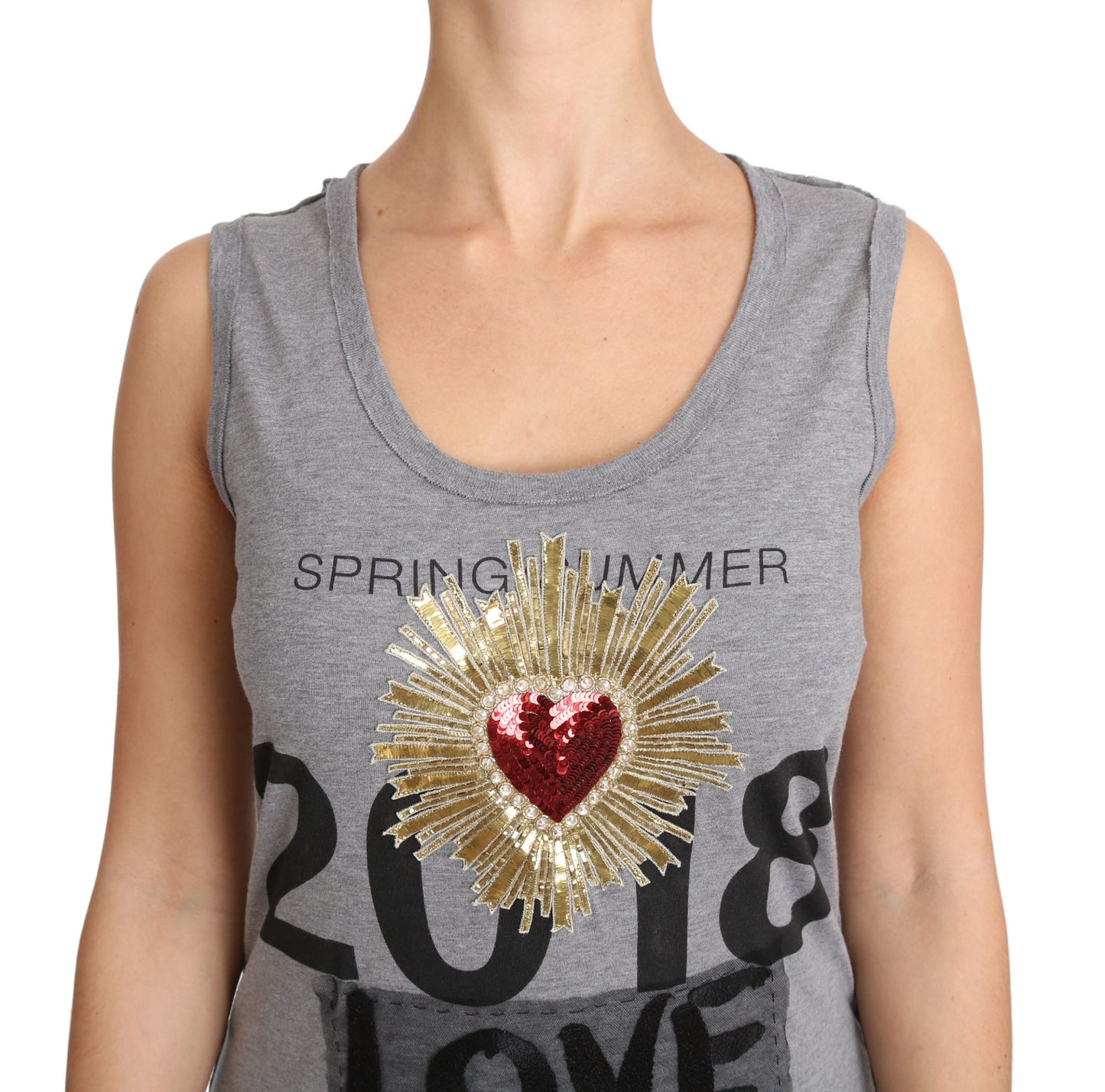 Sequined Heart Tank Top in Gray - GlamHub Luxury and Icon Brand Clothing