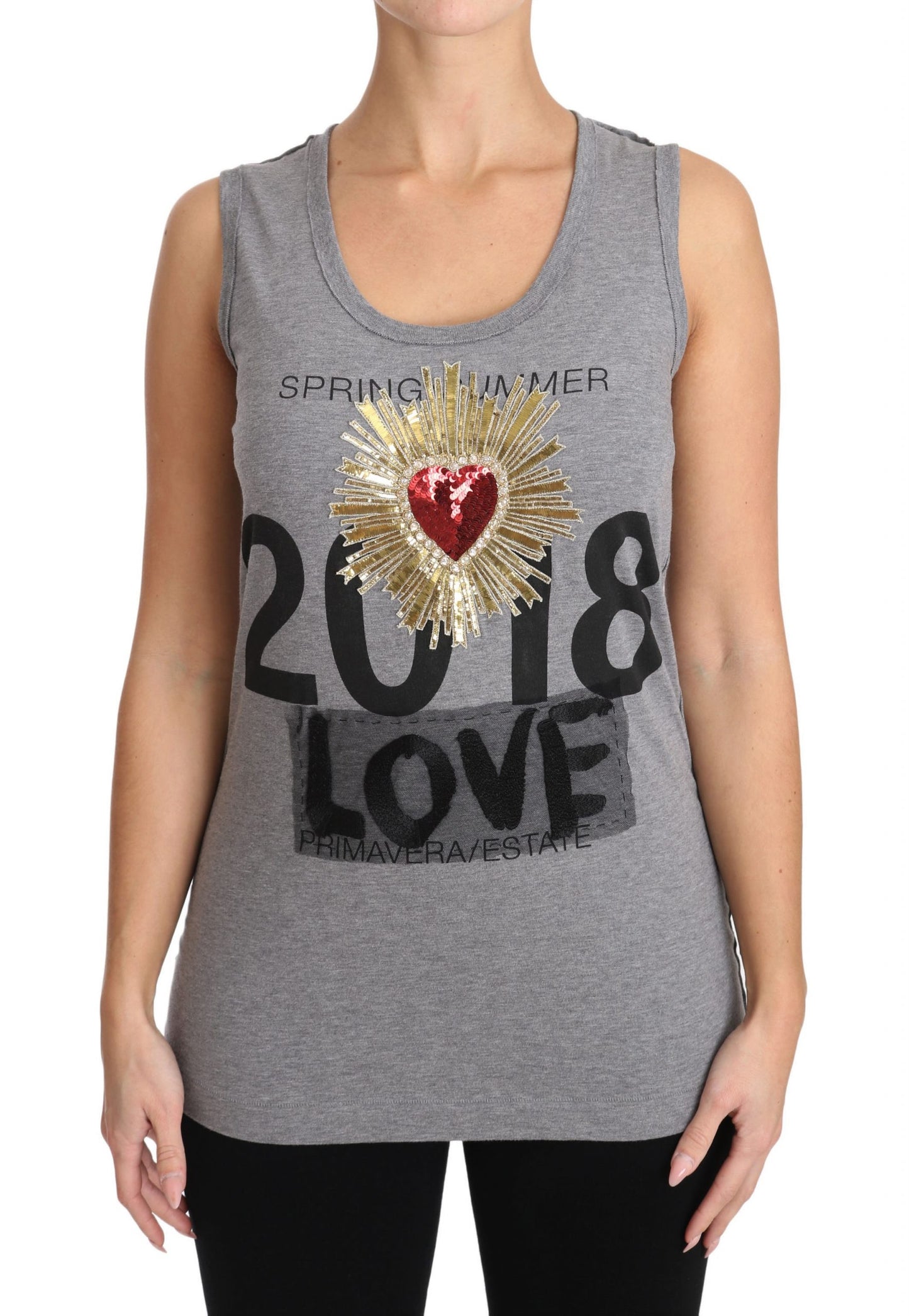 Sequined Heart Tank Top in Gray - GlamHub Luxury and Icon Brand Clothing