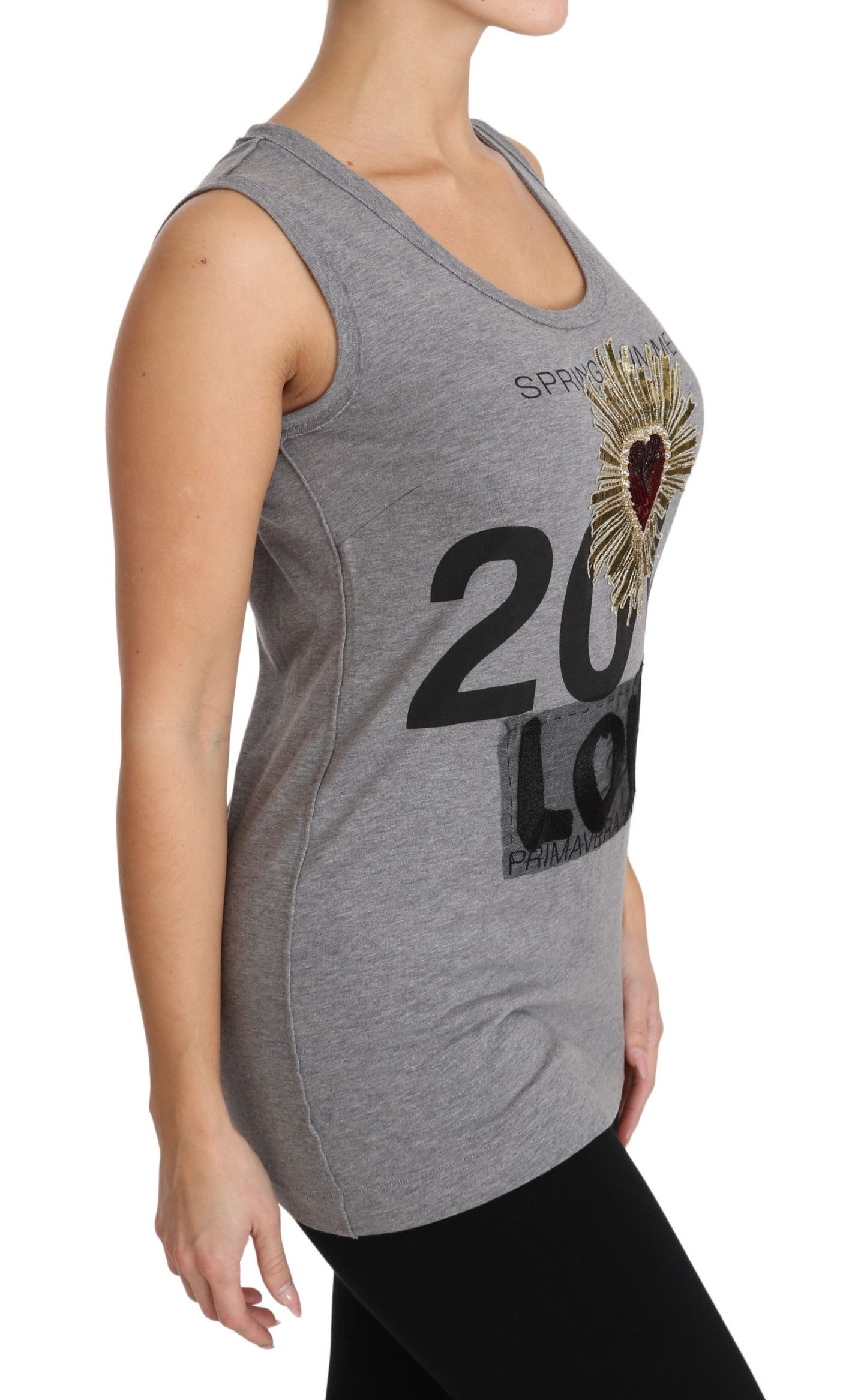 Sequined Heart Tank Top in Gray - GlamHub Luxury and Icon Brand Clothing