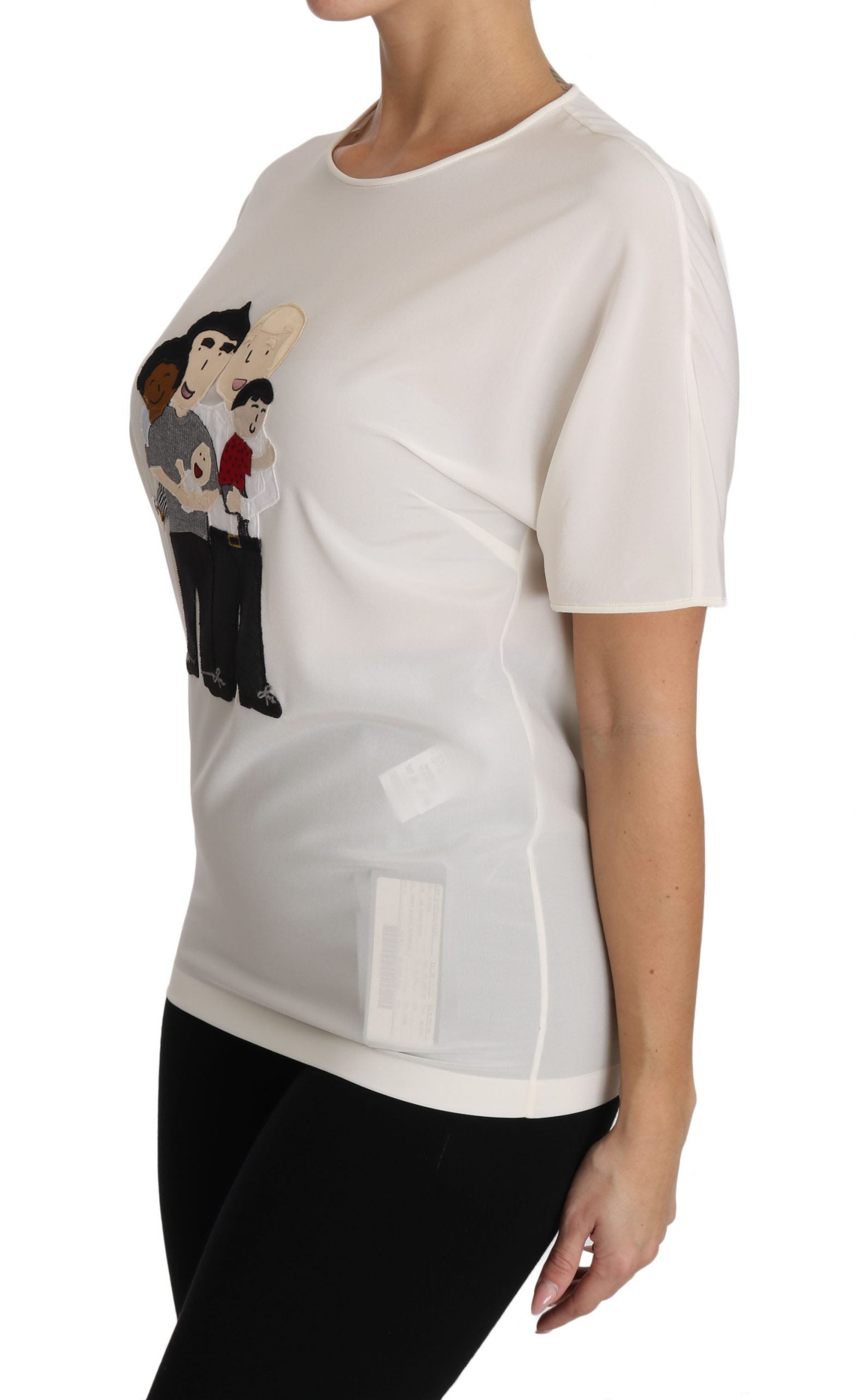 Elegant Silk Crewneck Blouse with Applique - GlamHub Luxury and Icon Brand Clothing