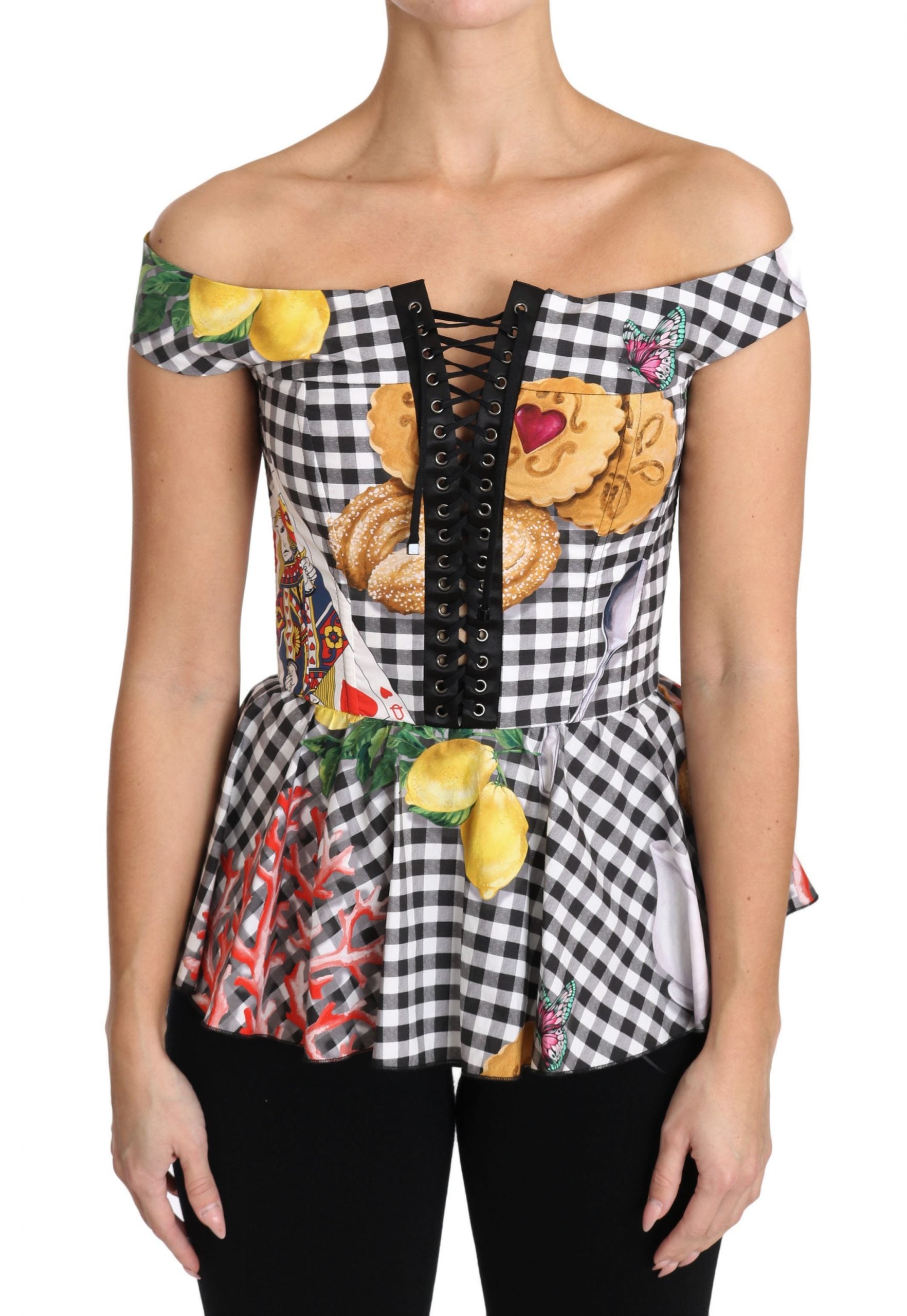 Chic Checkered Corset Top Blouse - GlamHub Luxury and Icon Brand Clothing