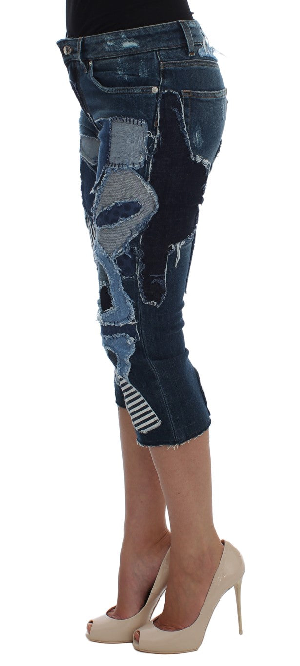 Chic Blue Patchwork Denim Shorts - GlamHub Luxury and Icon Brand Clothing