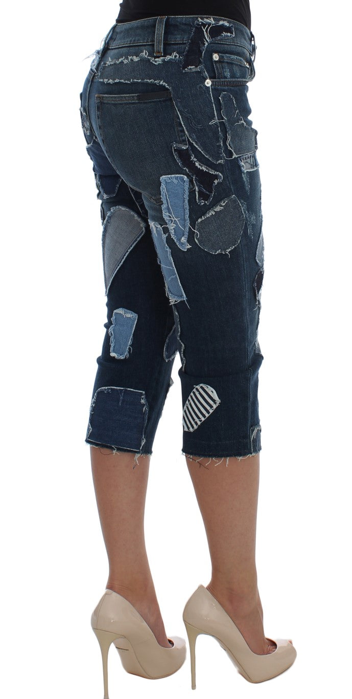 Chic Blue Patchwork Denim Shorts - GlamHub Luxury and Icon Brand Clothing