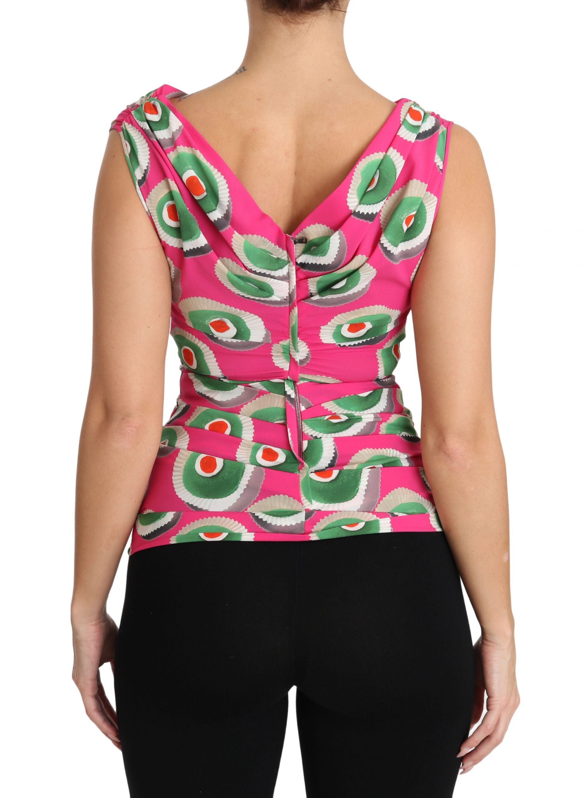 Sicilian Cake Print Sleeveless Silk Top - GlamHub Luxury and Icon Brand Clothing