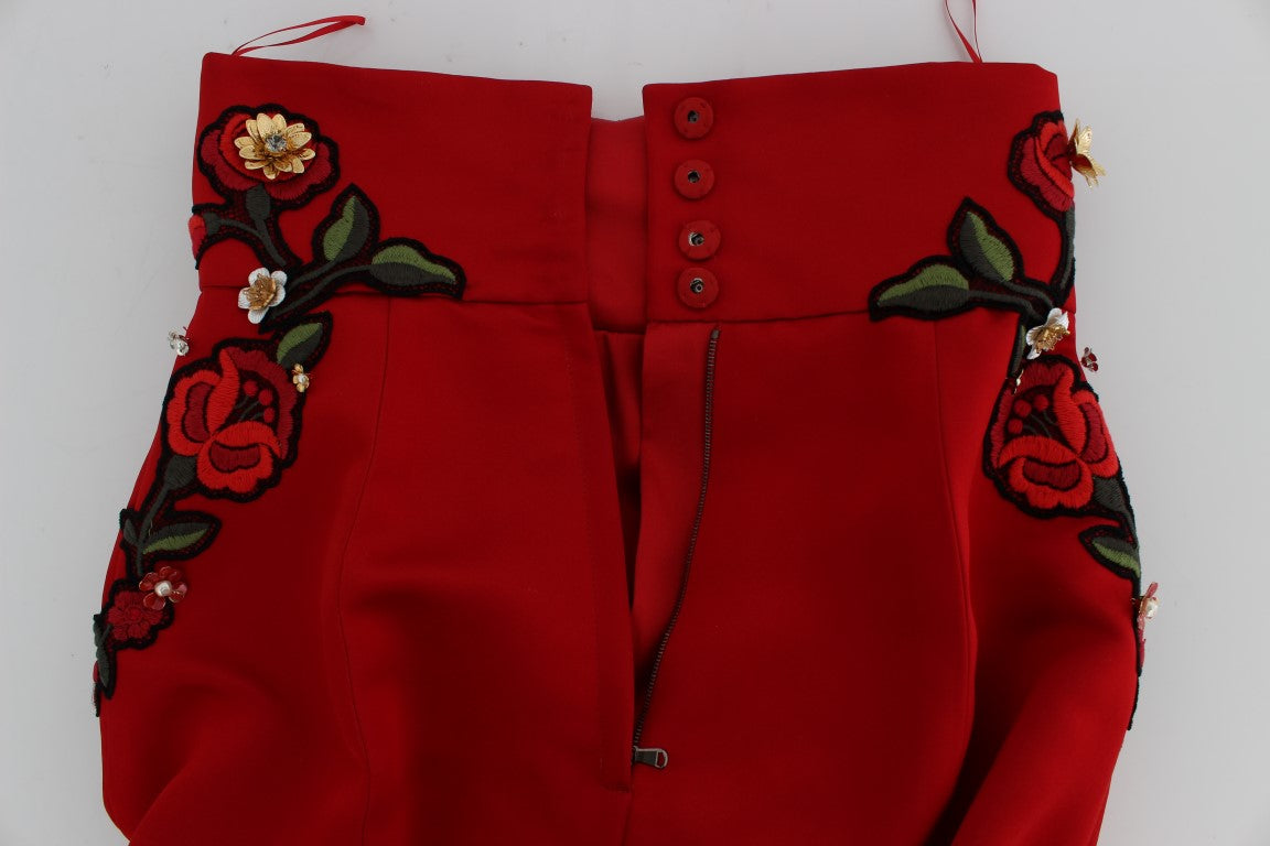 Enchanted Sicilian Rose Embroidered Mini Shorts - GlamHub Luxury and Icon Brand Clothing