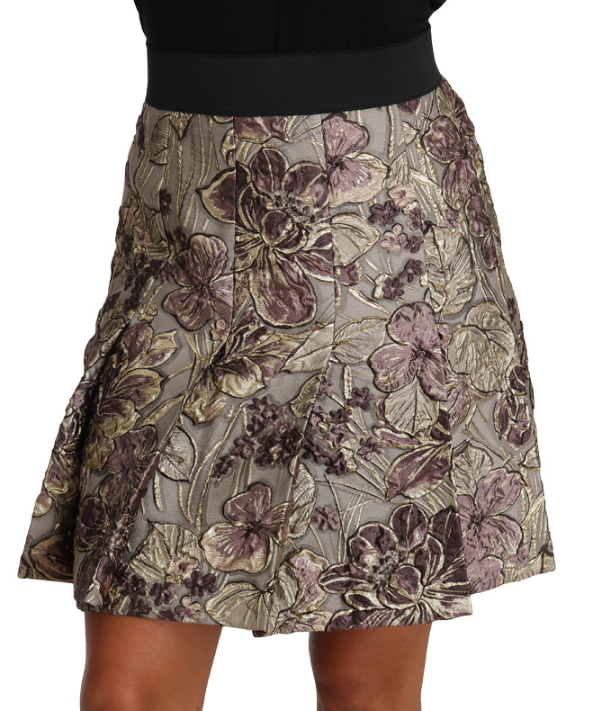 Elegant Floral A-Line Jacquard Skirt - GlamHub Luxury and Icon Brand Clothing