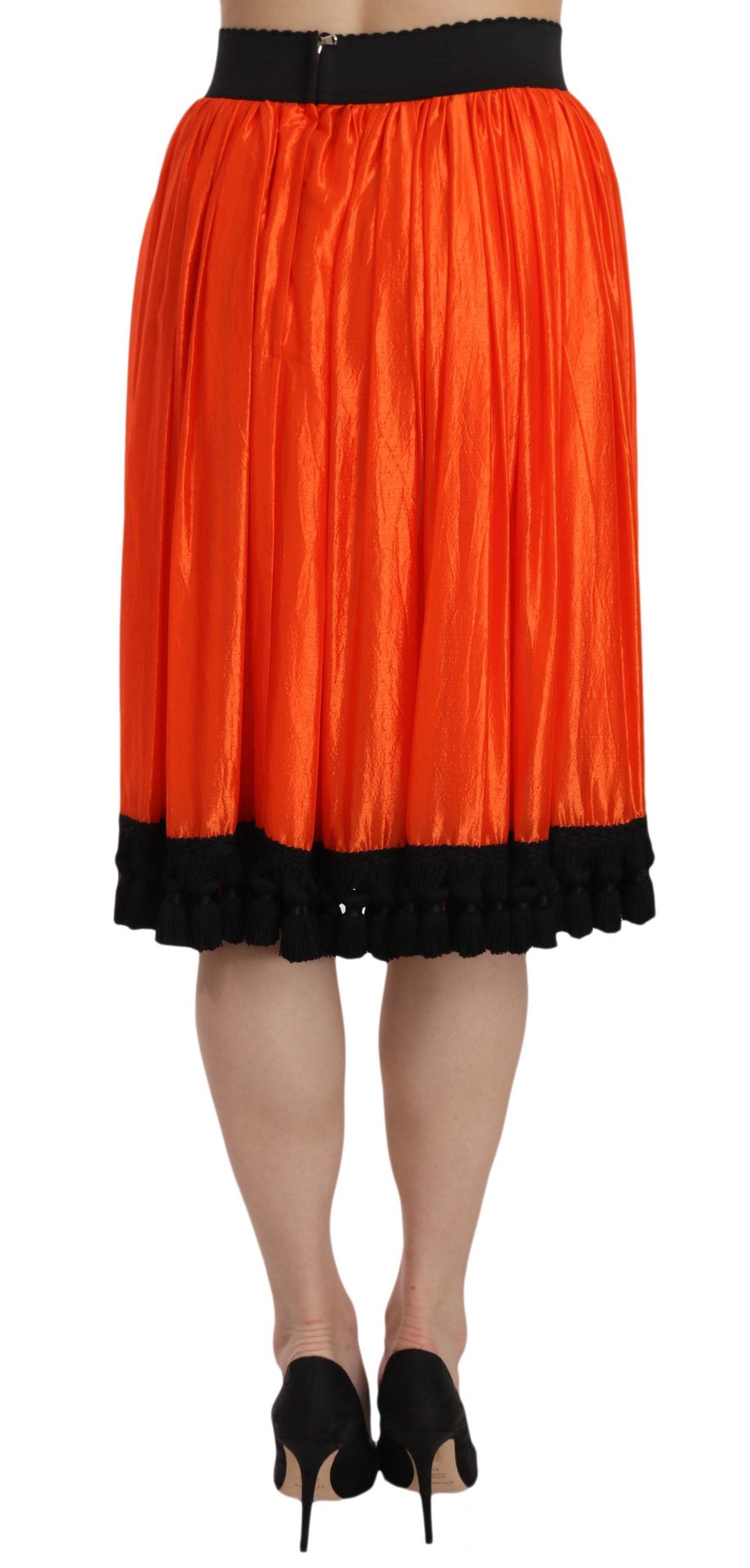 High-Waist Black & Orange Knee-Length Skirt - GlamHub Luxury and Icon Brand Clothing