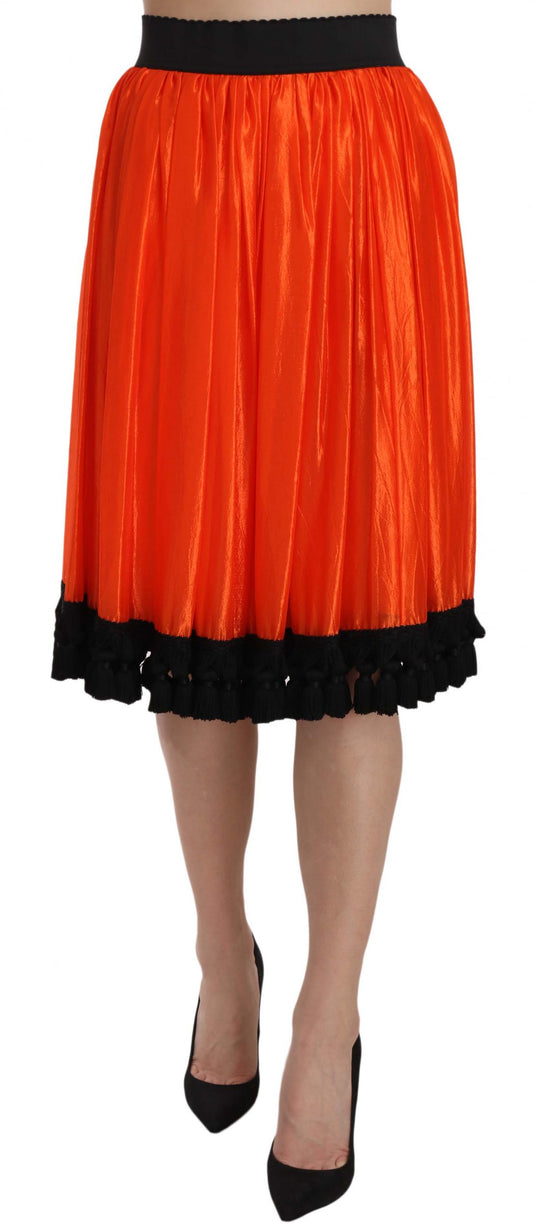 High-Waist Black & Orange Knee-Length Skirt - GlamHub Luxury and Icon Brand Clothing