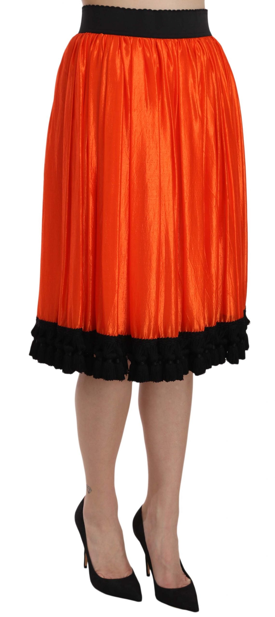 High-Waist Black & Orange Knee-Length Skirt - GlamHub Luxury and Icon Brand Clothing