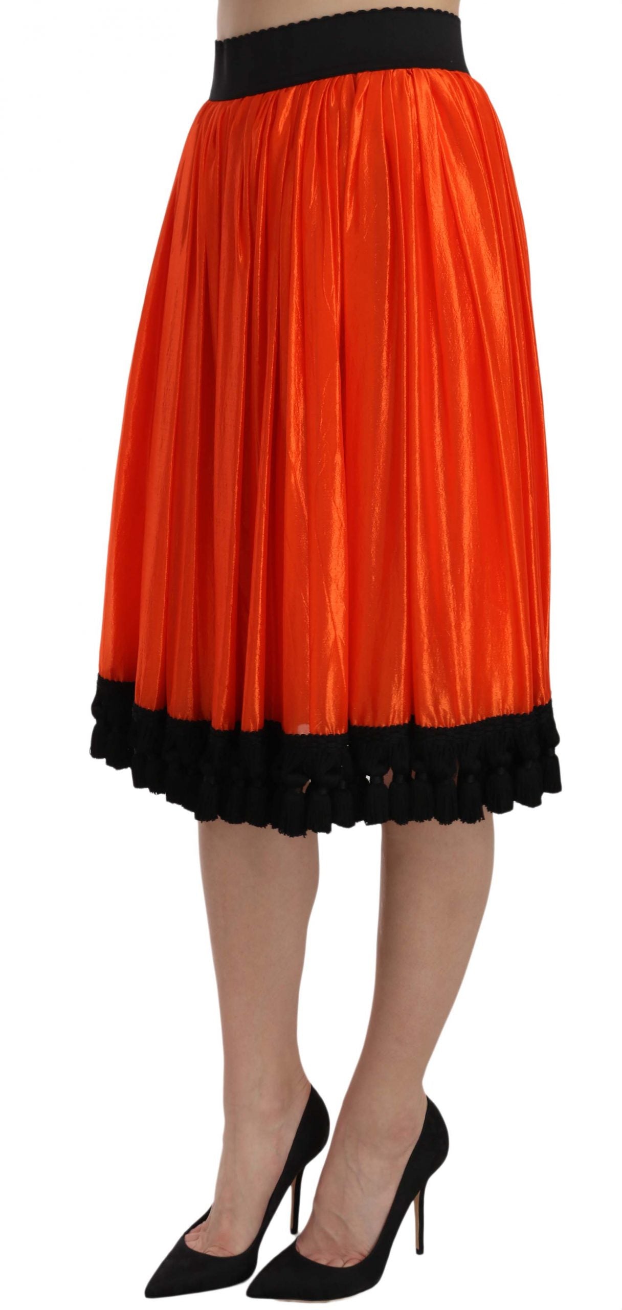 High-Waist Black & Orange Knee-Length Skirt - GlamHub Luxury and Icon Brand Clothing