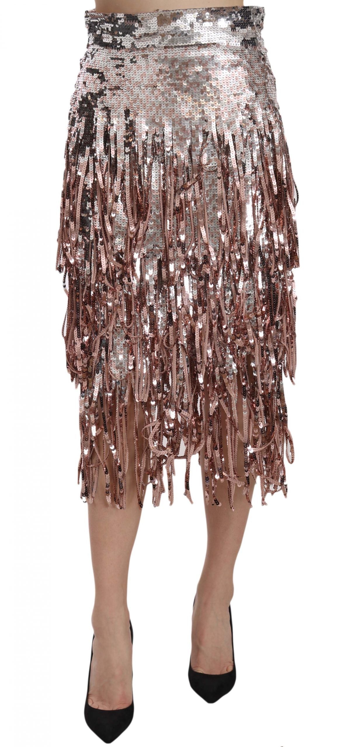 Metallic Sequin Tulle High-Waist Midi Skirt - GlamHub Luxury and Icon Brand Clothing