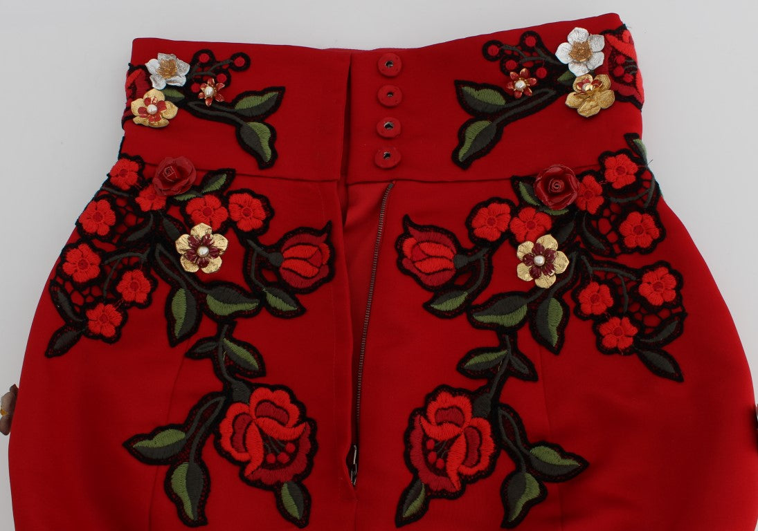 Glamorous Red Silk Floral Embroidered Shorts - GlamHub Luxury and Icon Brand Clothing