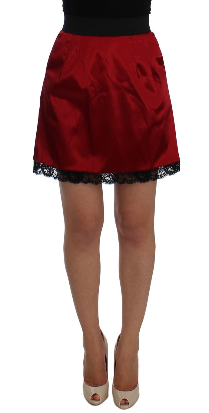 Elegant Red Lace High-Waist Skirt - GlamHub Luxury and Icon Brand Clothing