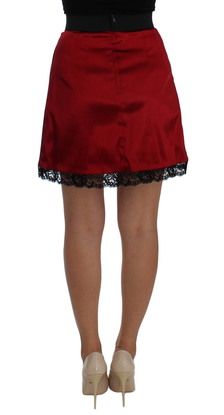 Elegant Red Lace High-Waist Skirt - GlamHub Luxury and Icon Brand Clothing