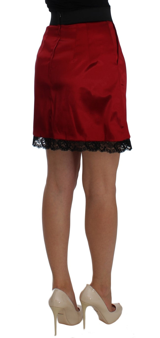 Elegant Red Lace High-Waist Skirt - GlamHub Luxury and Icon Brand Clothing