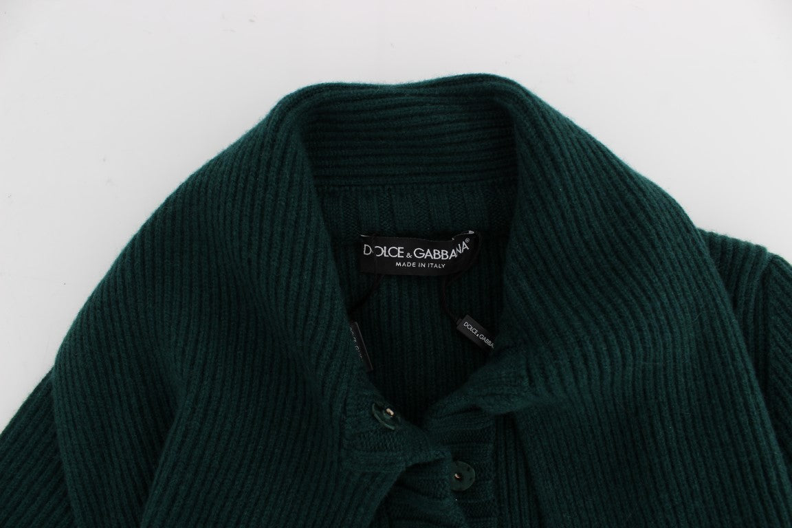 Elegant Green Cashmere Cardigan Sweater - GlamHub Luxury and Icon Brand Clothing