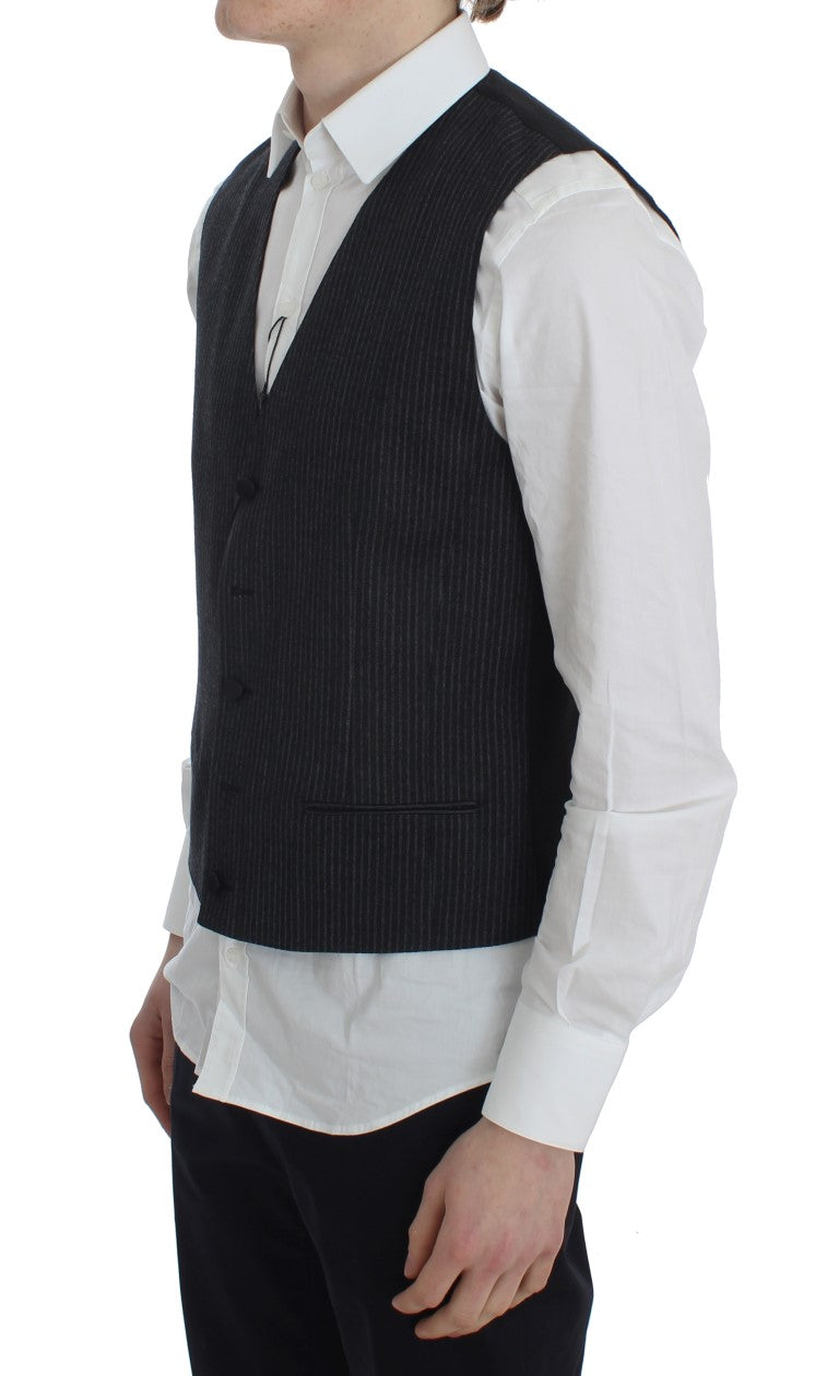 Elegant Gray Striped Wool Vest - GlamHub Luxury and Icon Brand Clothing