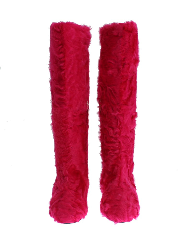 Elegant Pink Lambskin Fur Boots - GlamHub Luxury and Icon Brand Clothing