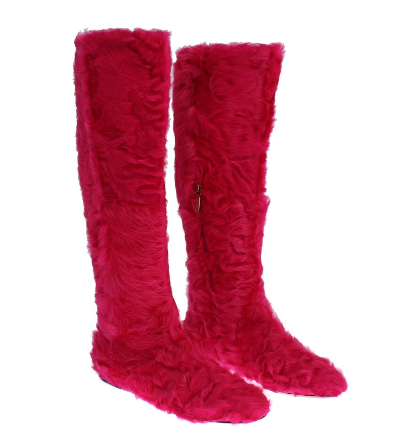 Elegant Pink Lambskin Fur Boots - GlamHub Luxury and Icon Brand Clothing