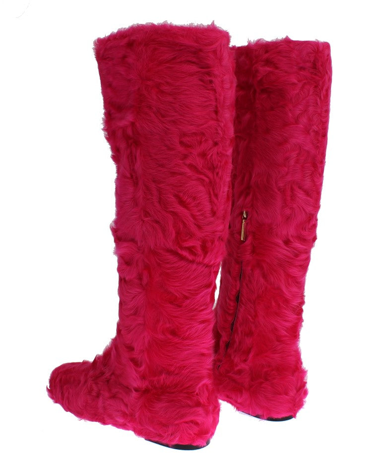 Elegant Pink Lambskin Fur Boots - GlamHub Luxury and Icon Brand Clothing