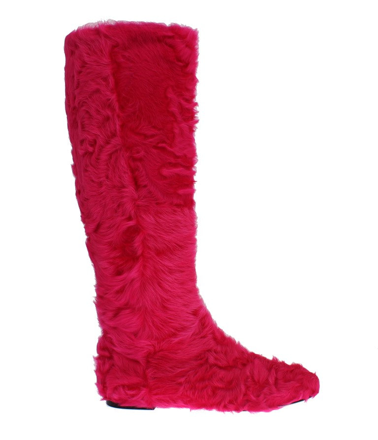 Elegant Pink Lambskin Fur Boots - GlamHub Luxury and Icon Brand Clothing