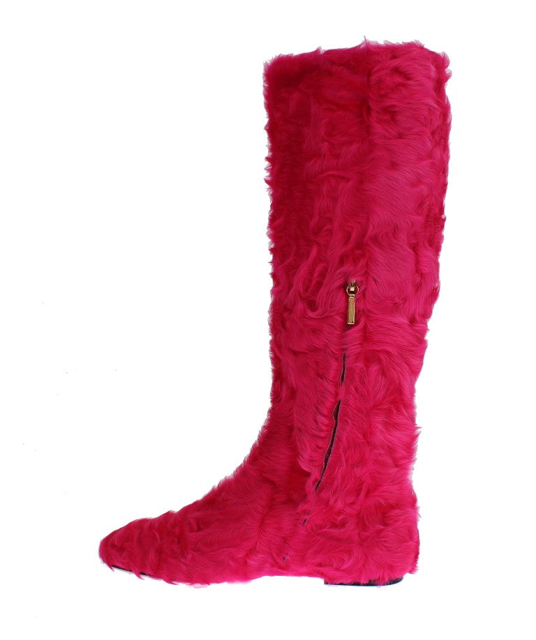 Elegant Pink Lambskin Fur Boots - GlamHub Luxury and Icon Brand Clothing