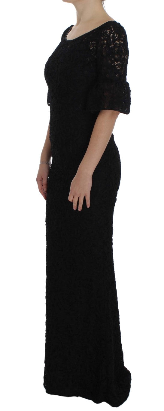 Elegant Black Floral Lace Maxi Dress - GlamHub Luxury and Icon Brand Clothing