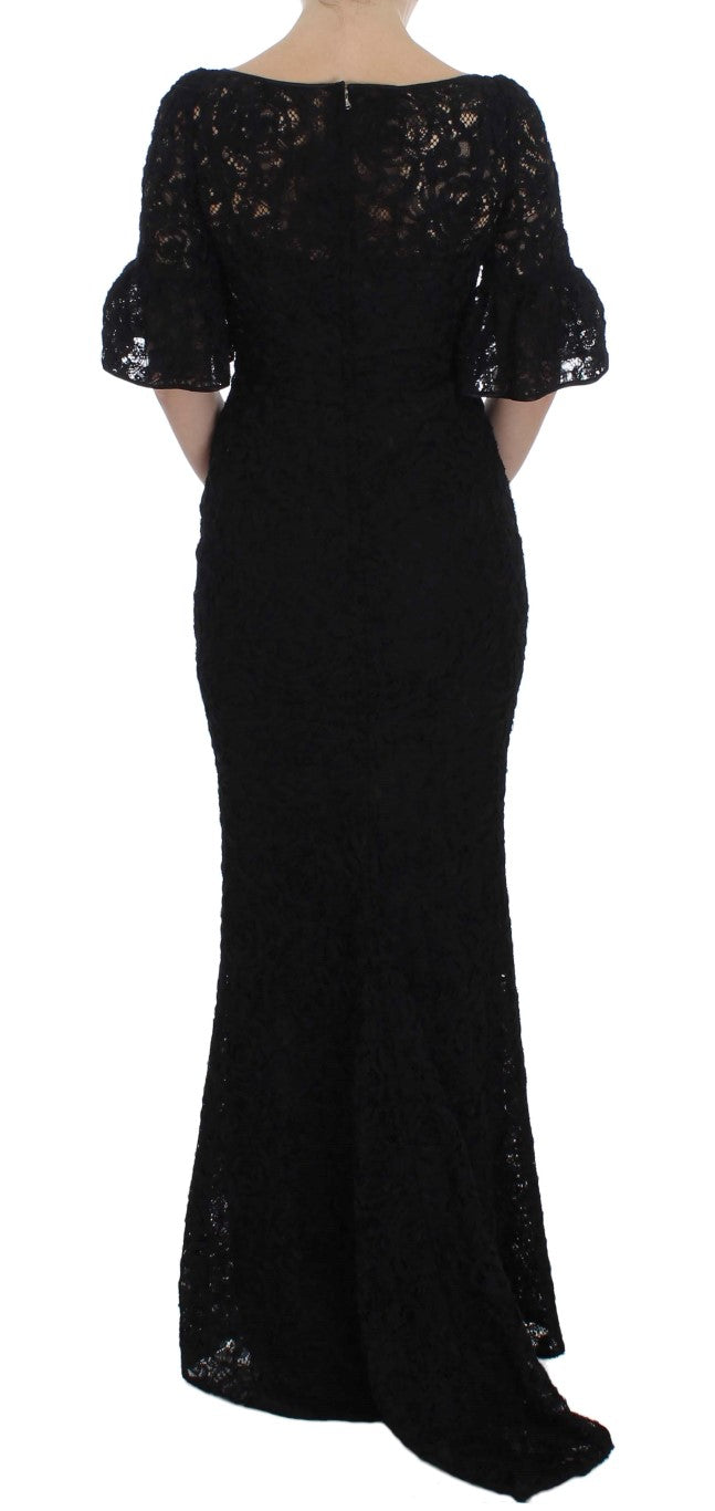 Elegant Black Floral Lace Maxi Dress - GlamHub Luxury and Icon Brand Clothing