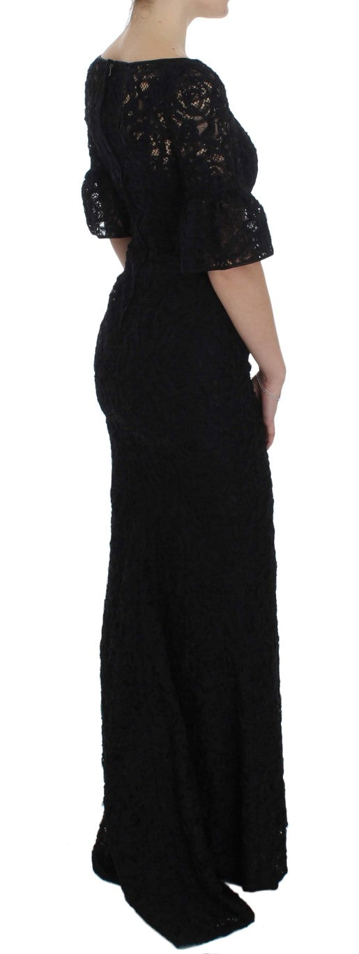 Elegant Black Floral Lace Maxi Dress - GlamHub Luxury and Icon Brand Clothing