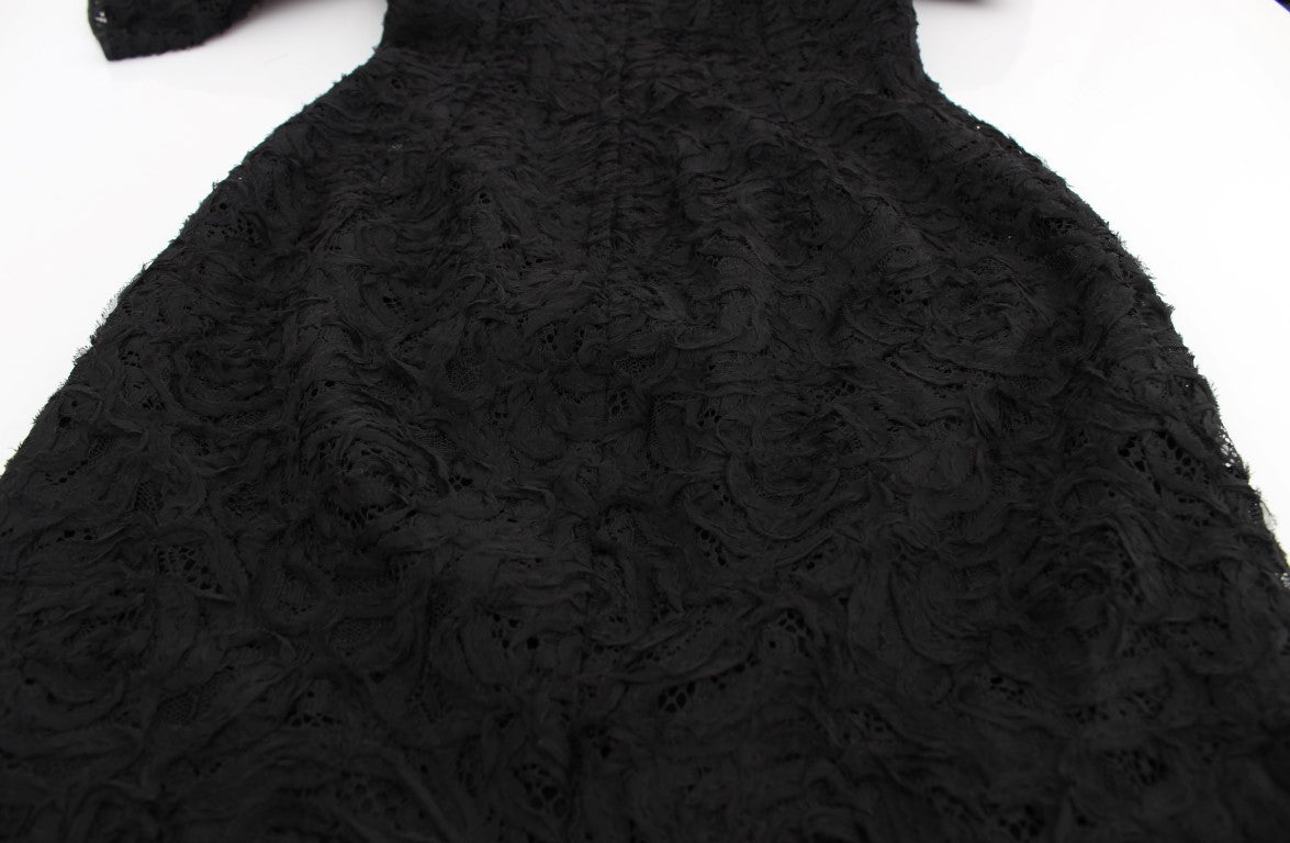 Elegant Black Floral Lace Maxi Dress - GlamHub Luxury and Icon Brand Clothing