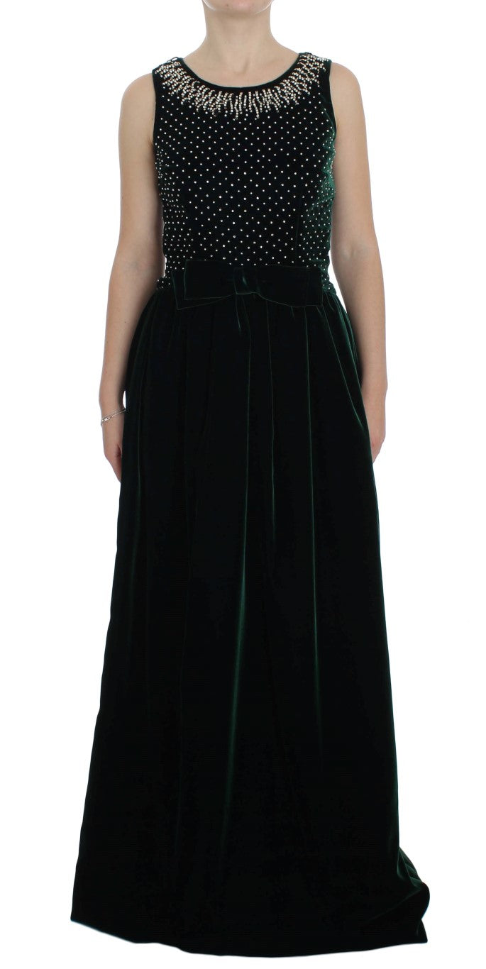 Enchanted Emerald Velvet Crystal Maxi Dress - GlamHub Luxury and Icon Brand Clothing