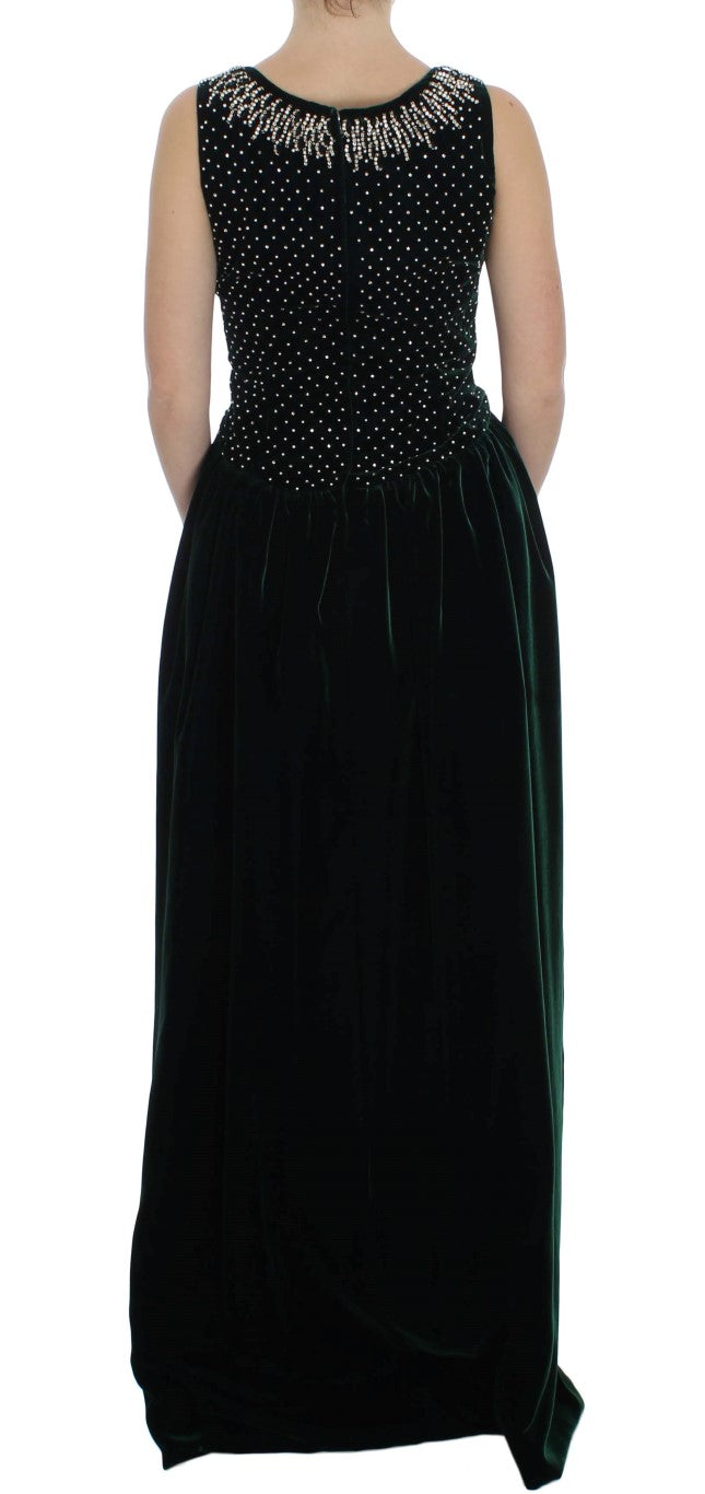 Enchanted Emerald Velvet Crystal Maxi Dress - GlamHub Luxury and Icon Brand Clothing