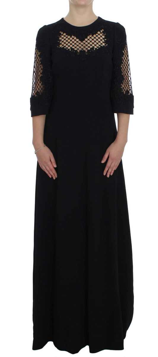 Elegant Black Wool Cutout Maxi Dress - GlamHub Luxury and Icon Brand Clothing