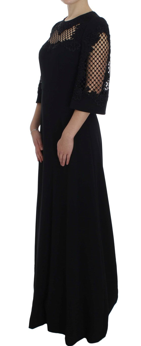 Elegant Black Wool Cutout Maxi Dress - GlamHub Luxury and Icon Brand Clothing