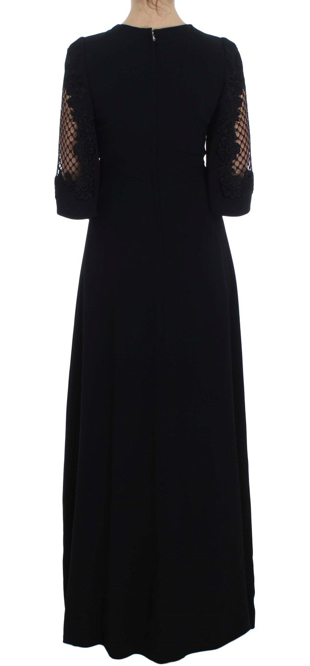 Elegant Black Wool Cutout Maxi Dress - GlamHub Luxury and Icon Brand Clothing