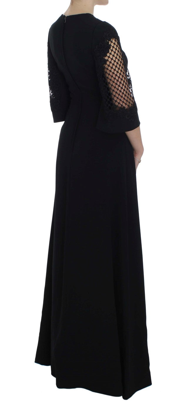 Elegant Black Wool Cutout Maxi Dress - GlamHub Luxury and Icon Brand Clothing