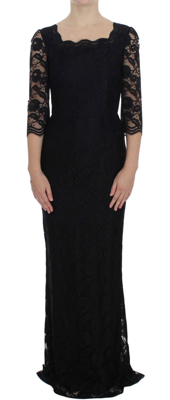 Elegant Black Floral Lace Maxi Dress - GlamHub Luxury and Icon Brand Clothing