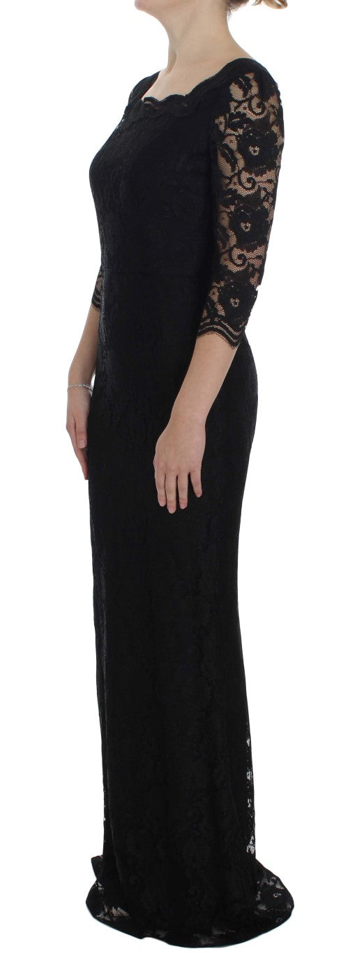 Elegant Black Floral Lace Maxi Dress - GlamHub Luxury and Icon Brand Clothing