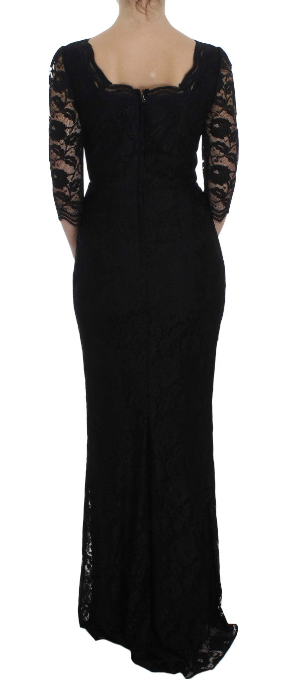 Elegant Black Floral Lace Maxi Dress - GlamHub Luxury and Icon Brand Clothing