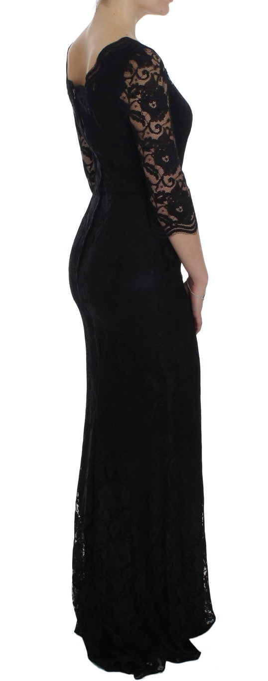 Elegant Black Floral Lace Maxi Dress - GlamHub Luxury and Icon Brand Clothing