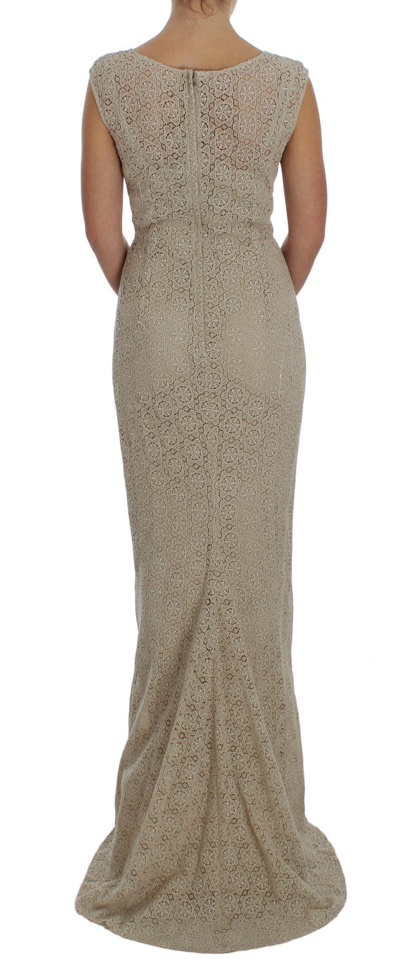 Elegant Beige Floral Cutout Maxi Dress - GlamHub Luxury and Icon Brand Clothing