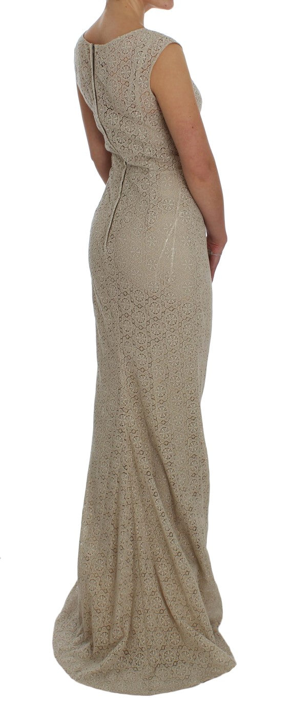 Elegant Beige Floral Cutout Maxi Dress - GlamHub Luxury and Icon Brand Clothing