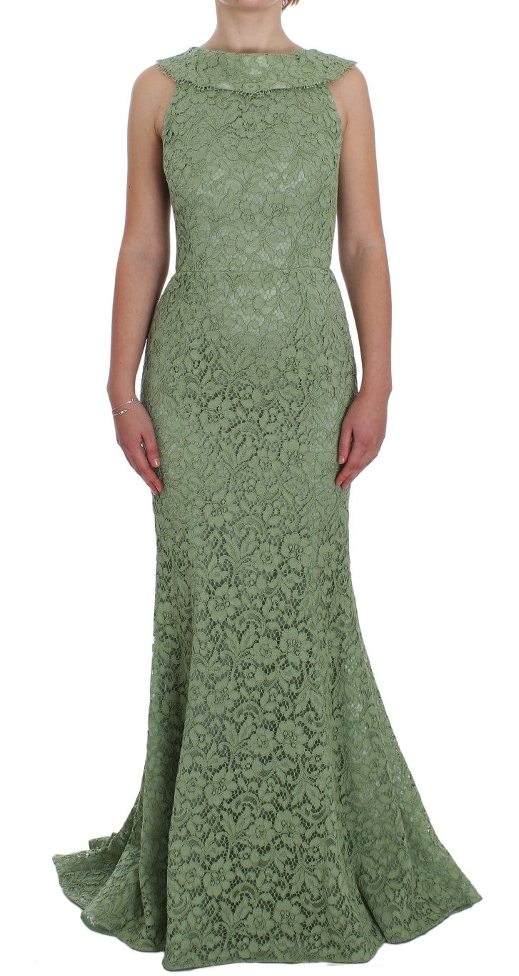 Elegant Green Floral Lace Maxi Dress - GlamHub Luxury and Icon Brand Clothing