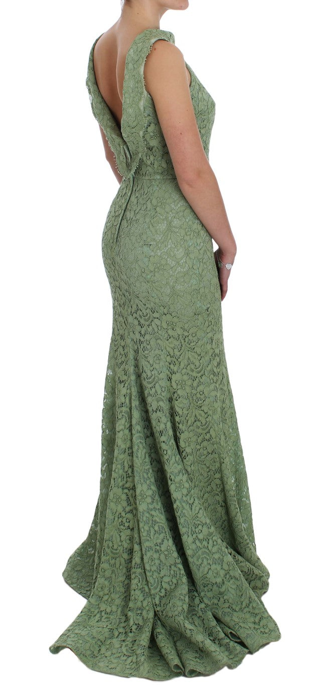 Elegant Green Floral Lace Maxi Dress - GlamHub Luxury and Icon Brand Clothing