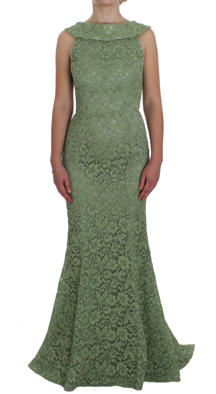 Elegant Green Floral Lace Maxi Dress - GlamHub Luxury and Icon Brand Clothing