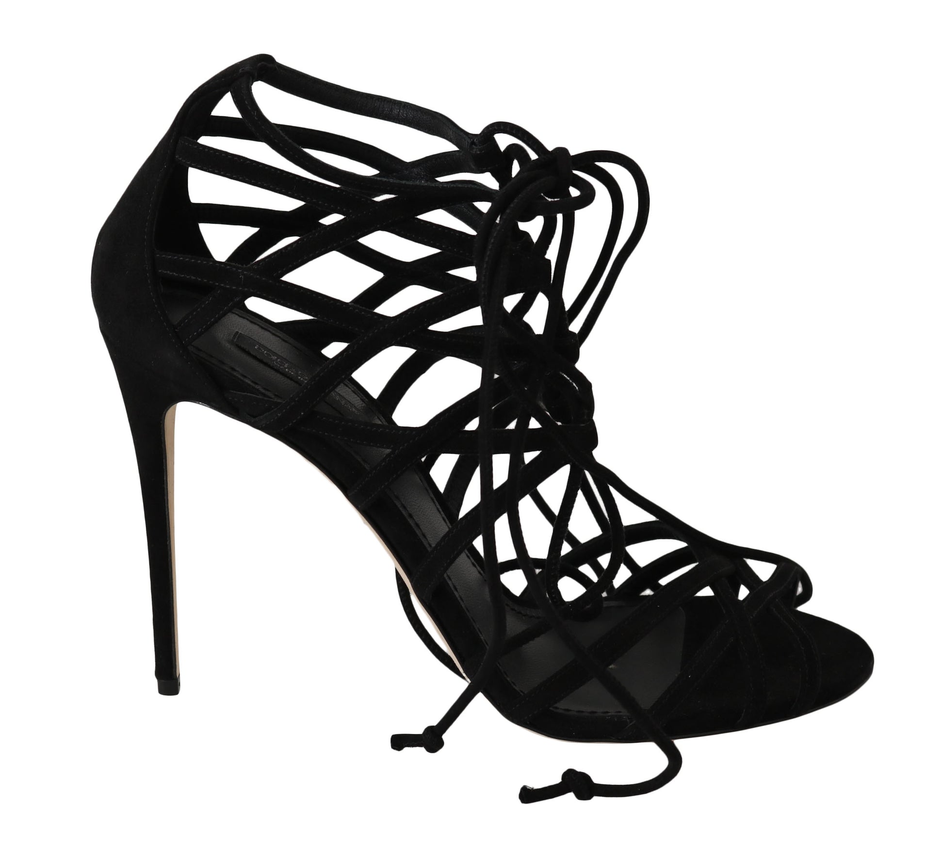 Elegant Black Suede Gladiator Stilettos - GlamHub Luxury and Icon Brand Clothing