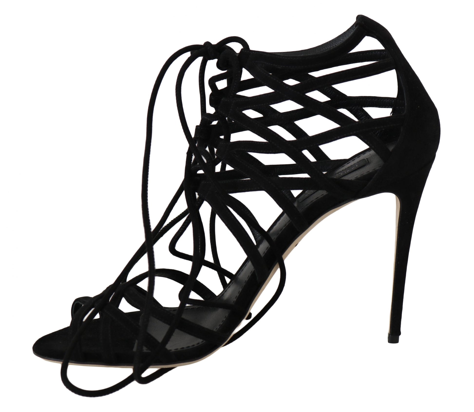 Elegant Black Suede Gladiator Stilettos - GlamHub Luxury and Icon Brand Clothing